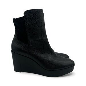 Leather Wedge Platform Womens 7.5 Ankle Boots Black Sudini Debora